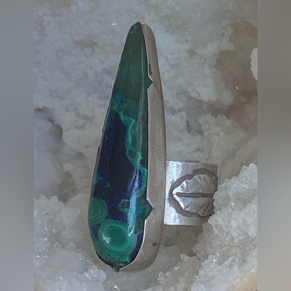 Malachite in Azurite Sterling Talon Ring - Picture 3 of 10
